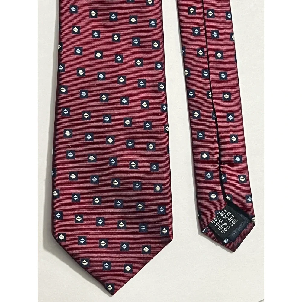 Vintage Yves Saint Laurent Mens Silk Tie Burgundy Red Geometric 100% Silk Italy